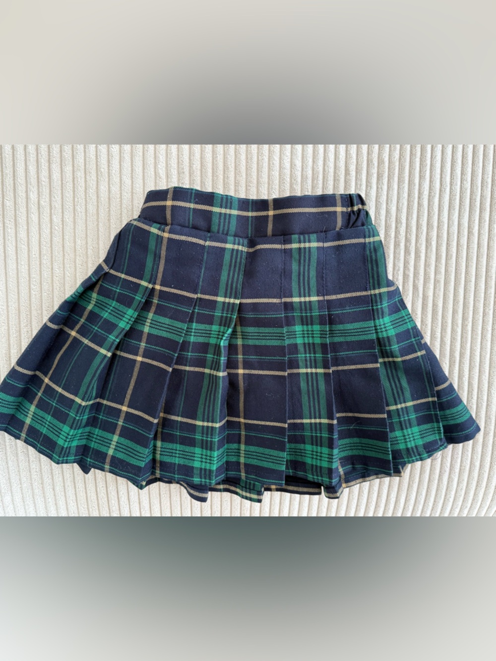 Plaid Pleated Mini Skirt in Navy and Green